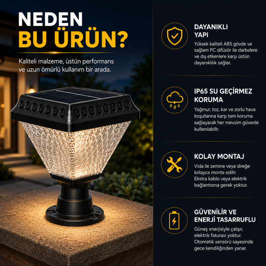 Cata CT-7315 30W Solar LED Set Üstü Bahçe Aydınlatma – 200 Lümen IP65 6500K