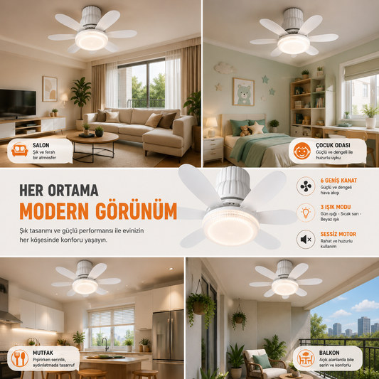 40W Fanlı LED Ampul | Kumandalı | 50 CM