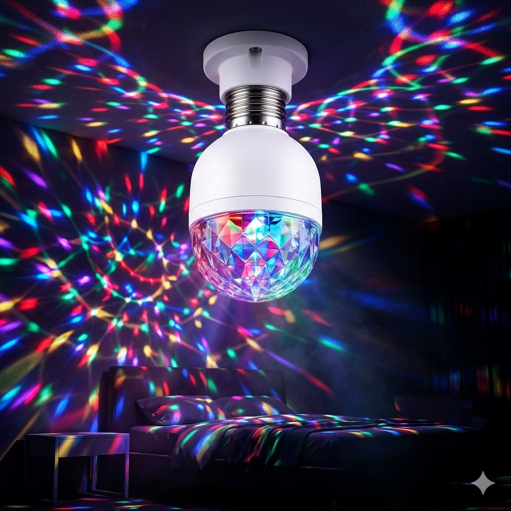 Mini RGB Disco Ampul – E27 Renkli Işık Efektli Parti Lambası