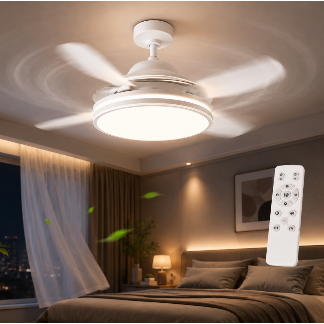 Katlanabilir LED Tavan Vantilatörü Kumandalı – Sessiz 3 Hızlı Açılır Kapanır Fan Lamba 57 CM