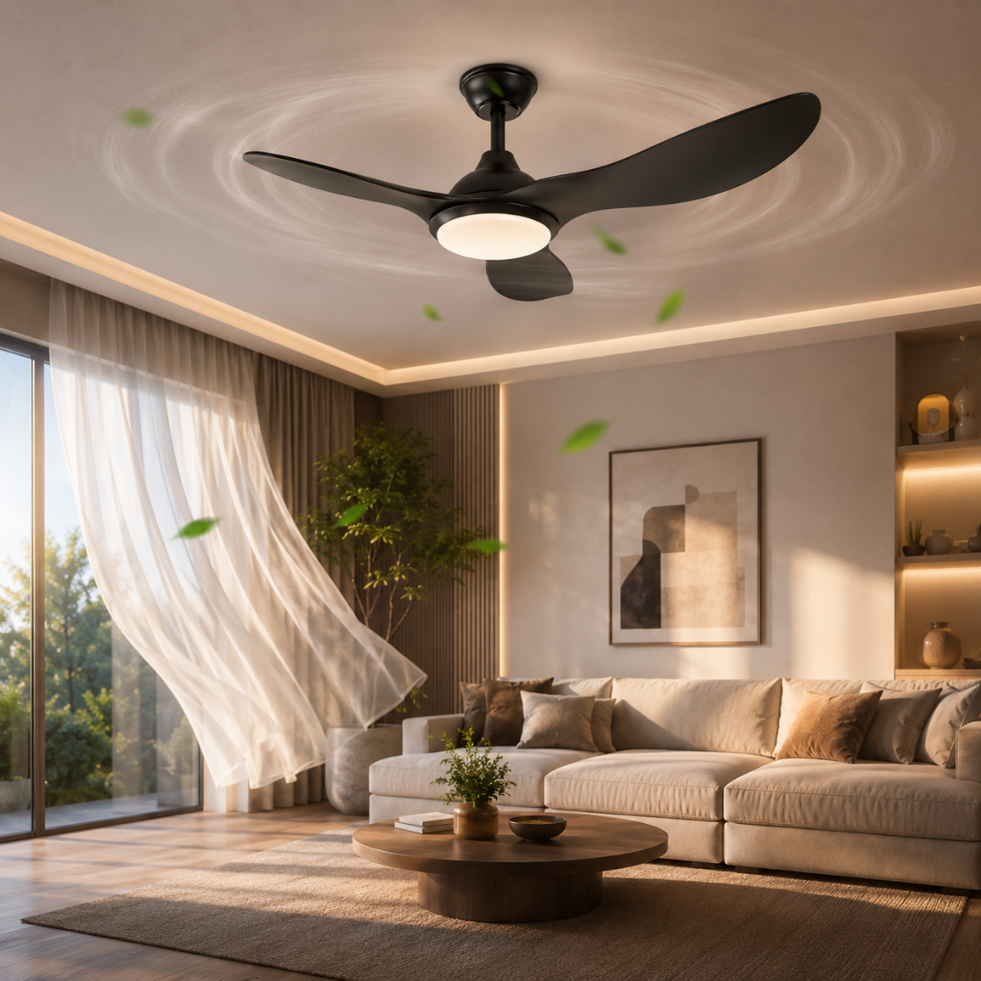 132 CM Kumandalı LED Tavan Vantilatörü – Sessiz 6 Kademeli Modern Tavan Fanı Siyah