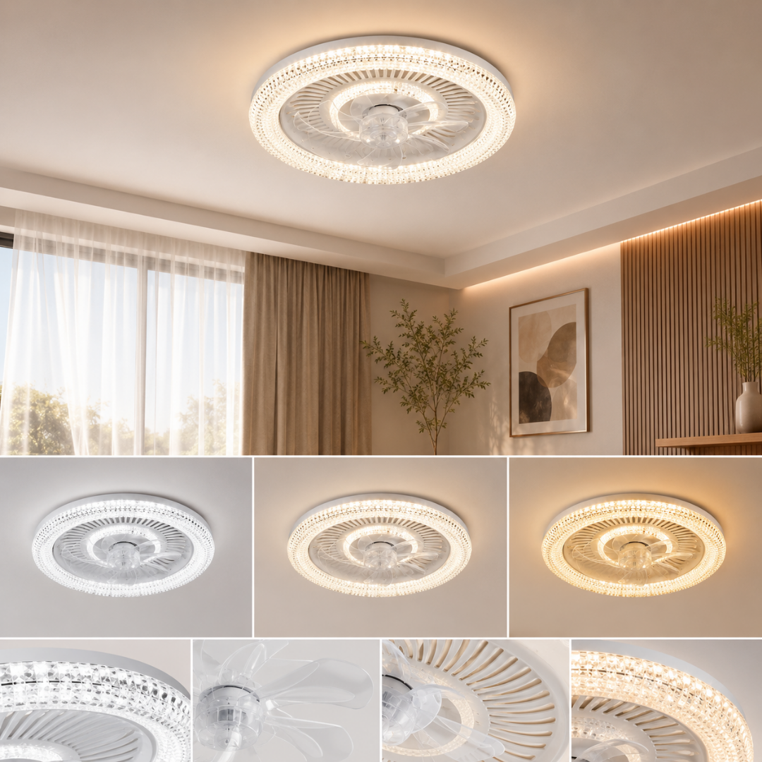 Cata Kristal LED Tavan Vantilatörü 56 CM – Kumandalı Sessiz 6 Kademeli Fan