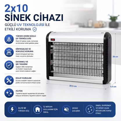 2x10W UV Sinek Öldürücü Cihaz – Elektrikli Sessiz Sivrisinek Kovucu ve Böcek Tuzağı