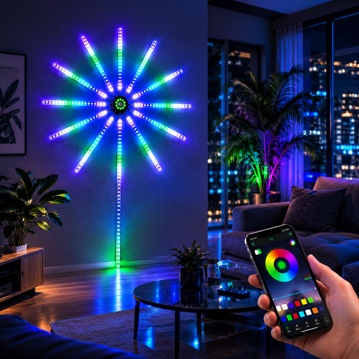 RGB Havai Fişek LED Duvar Işığı – Bluetooth Kontrollü Akıllı RGB Ambiyans Aydınlatma