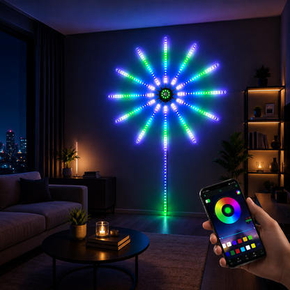 RGB Havai Fişek LED Duvar Işığı – Bluetooth Kontrollü Akıllı RGB Ambiyans Aydınlatma