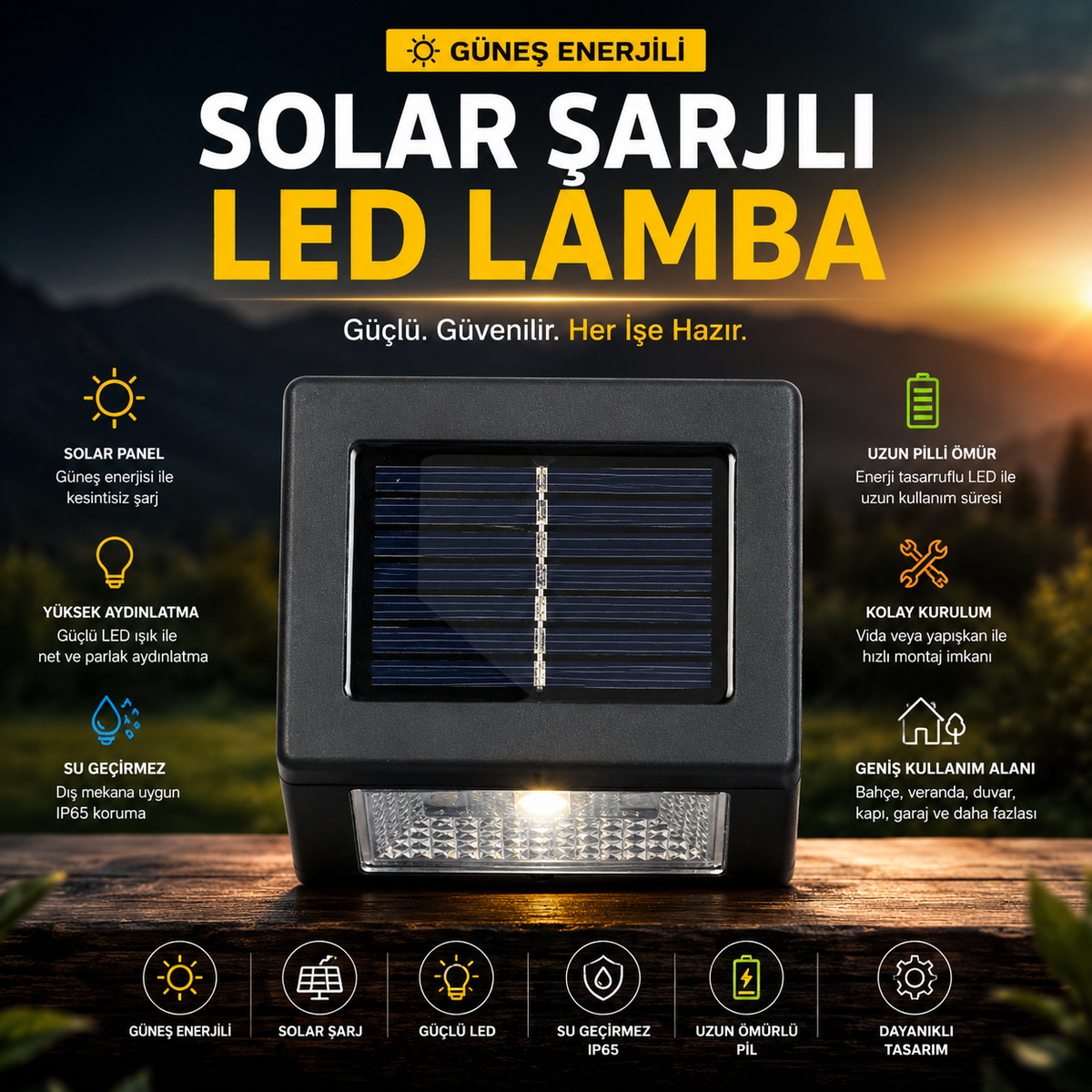 Solar LED Dış Mekan Duvar Lambası – 2’li Set