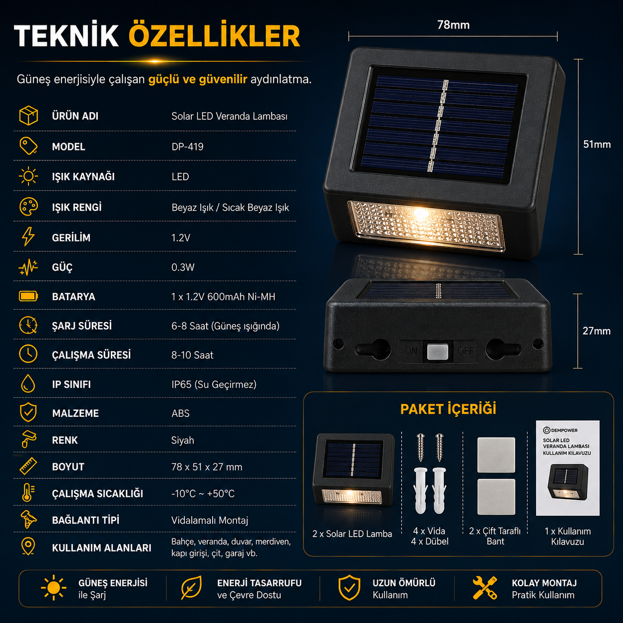 Solar LED Dış Mekan Duvar Lambası – 2’li Set