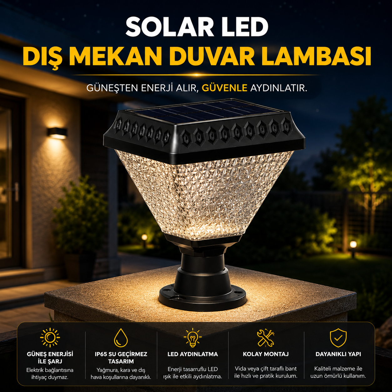 Cata CT-7315 30W Solar LED Set Üstü Bahçe Aydınlatma – 200 Lümen IP65 6500K