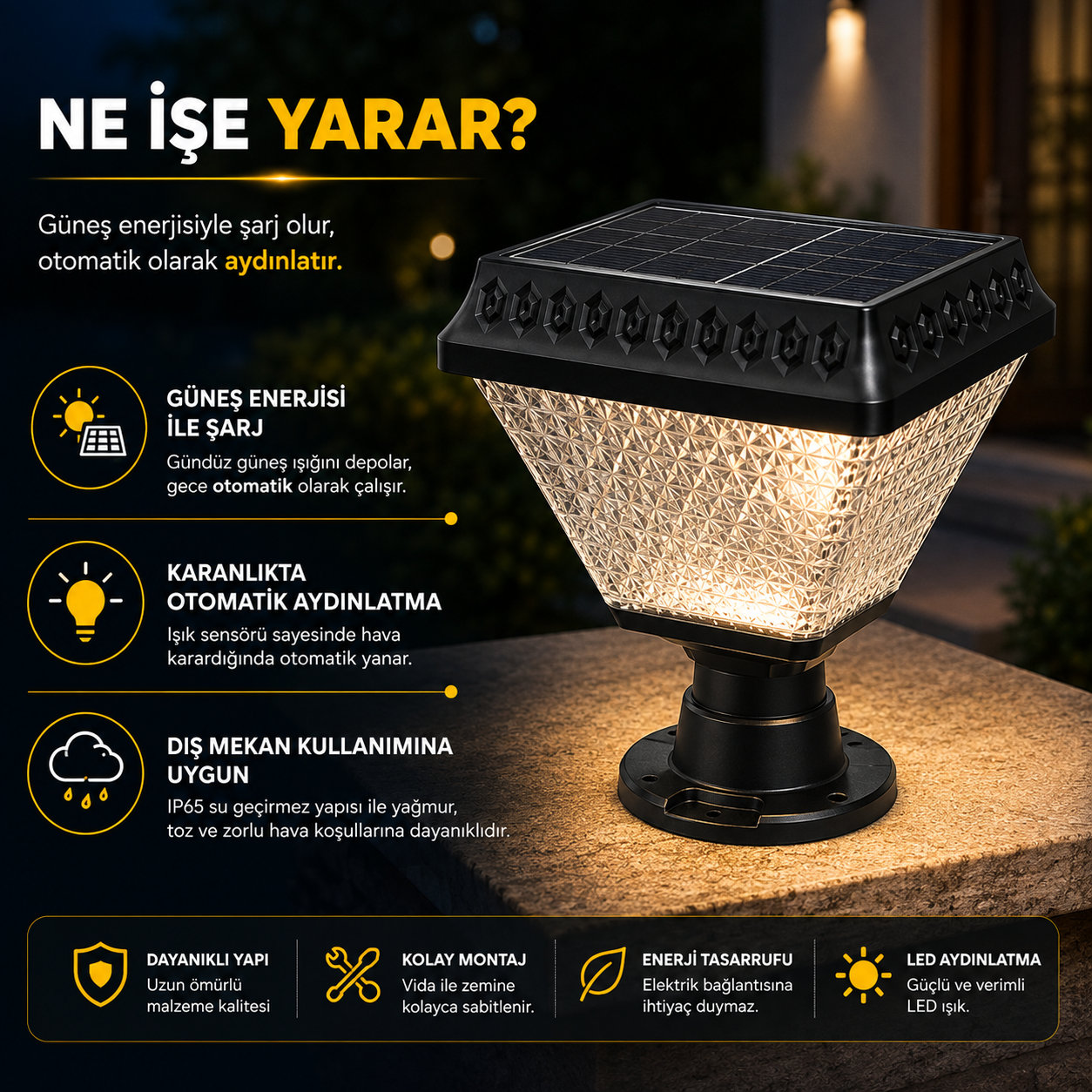 Cata CT-7315 30W Solar LED Set Üstü Bahçe Aydınlatma – 200 Lümen IP65 6500K