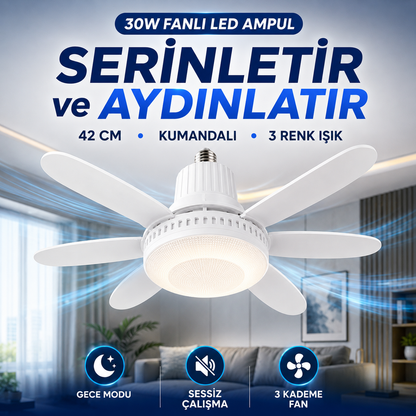30W Fanlı LED Ampul | Kumandalı | 42 CM