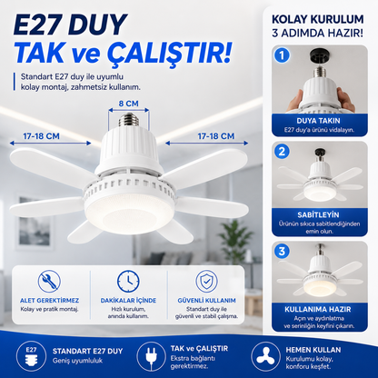 30W Fanlı LED Ampul | Kumandalı | 42 CM