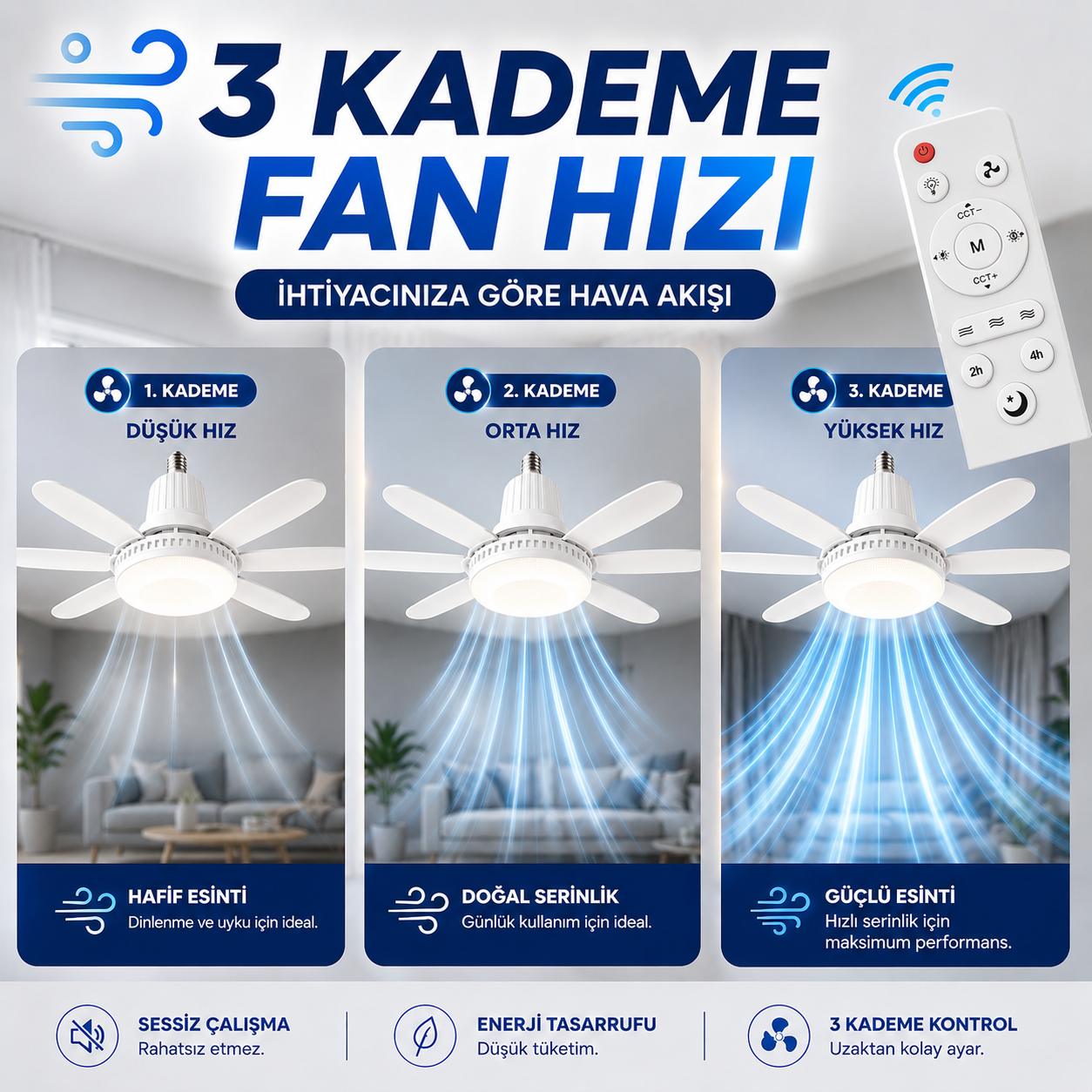 30W Fanlı LED Ampul | Kumandalı | 42 CM