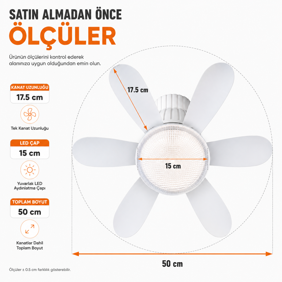 40W Fanlı LED Ampul | Kumandalı | 50 CM