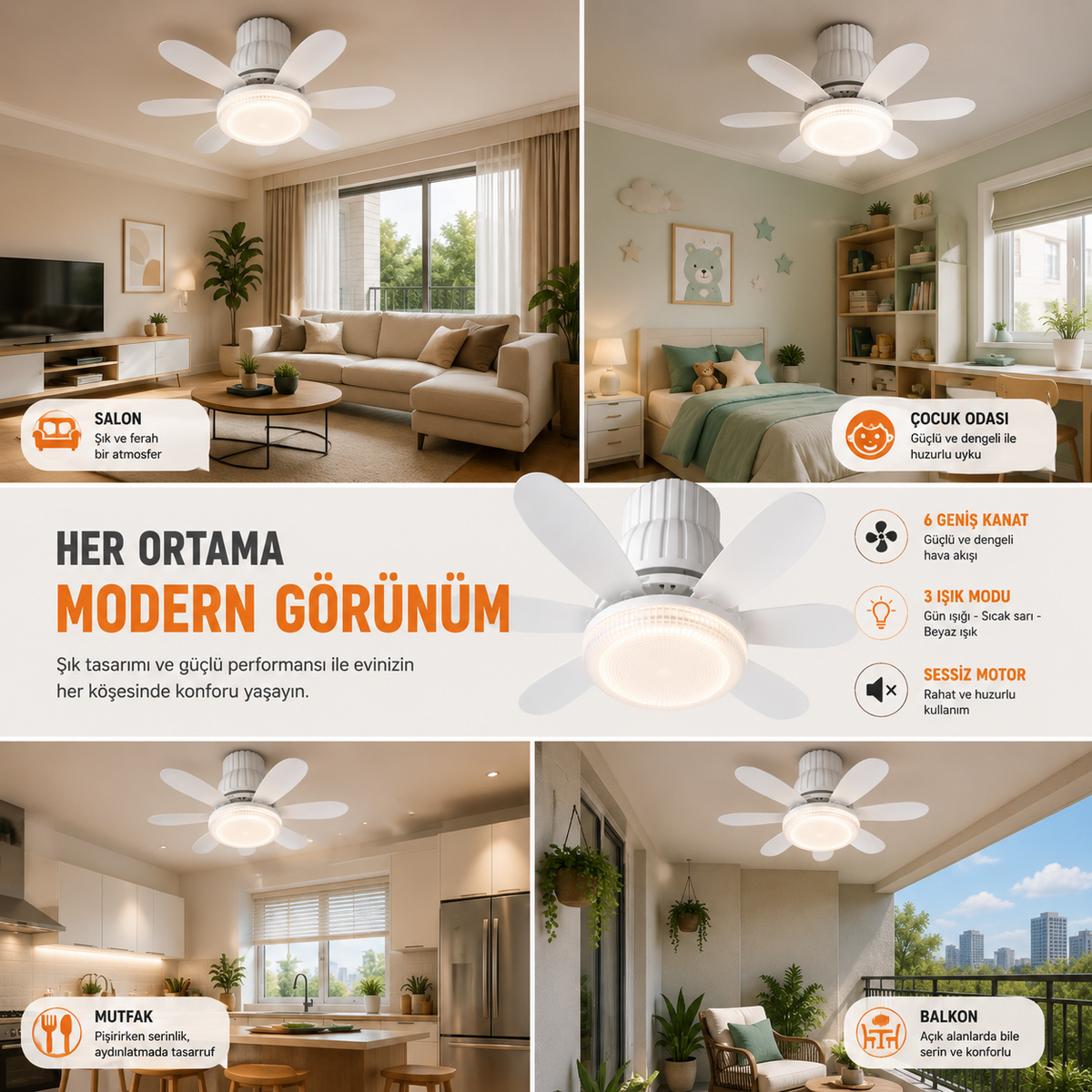 40W Fanlı LED Ampul | Kumandalı | 50 CM