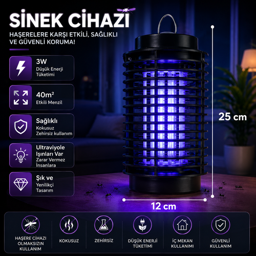 3W UV Sinek Öldürücü Lamba – Elektrikli Sivrisinek ve Haşere Kovucu Cihaz