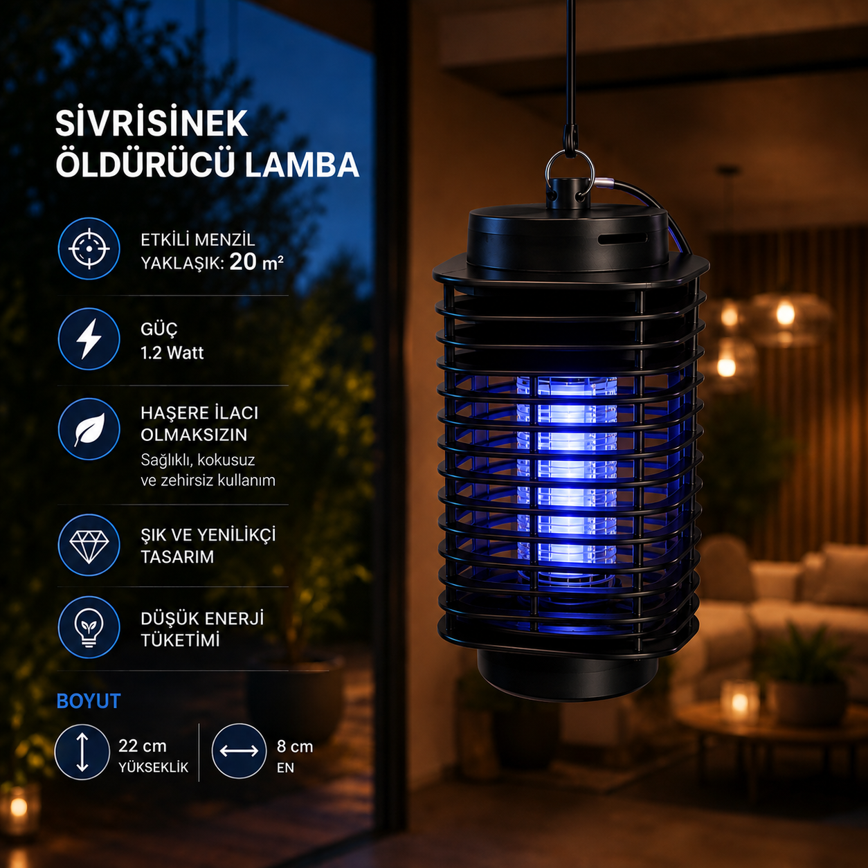 1.2W UV Sivrisinek Öldürücü Lamba – Sessiz Elektrikli Sinek Kovucu Cihaz
