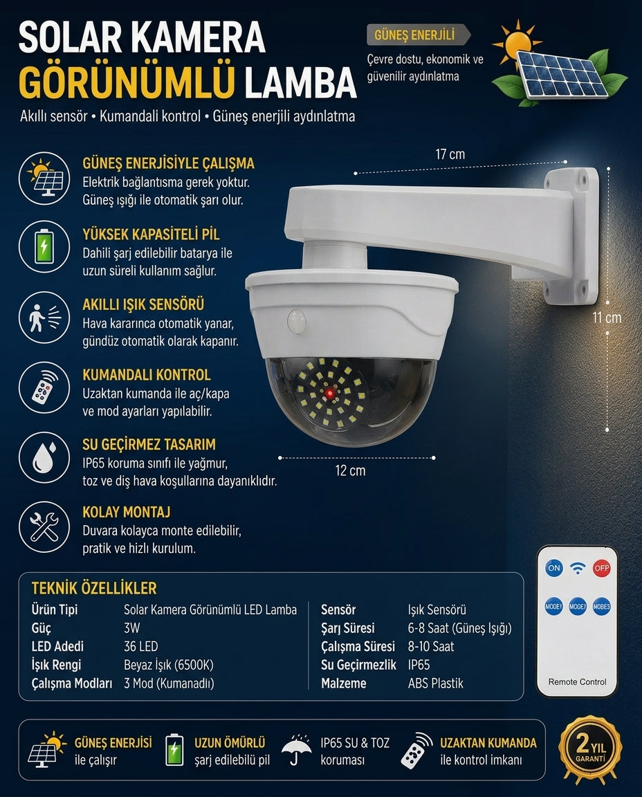 Solar Kamera Görünümlü Sensörlü LED Lamba